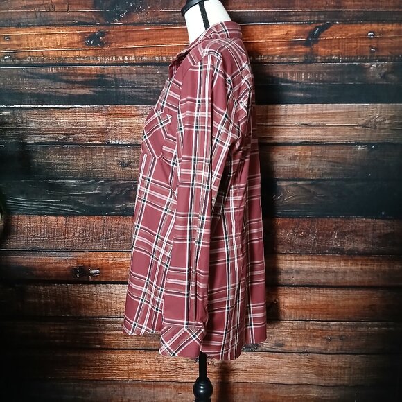 Orvis Top Size 14 Burgundy Plaid Cotton Button Front Shirt - Picture 6 of 9